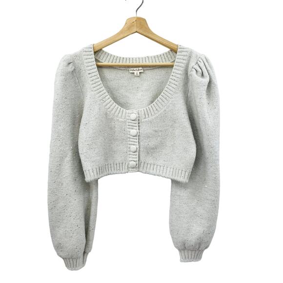 For Love & Lemons Silver Cropped Metallic Cardigan - Picture 2 of 7